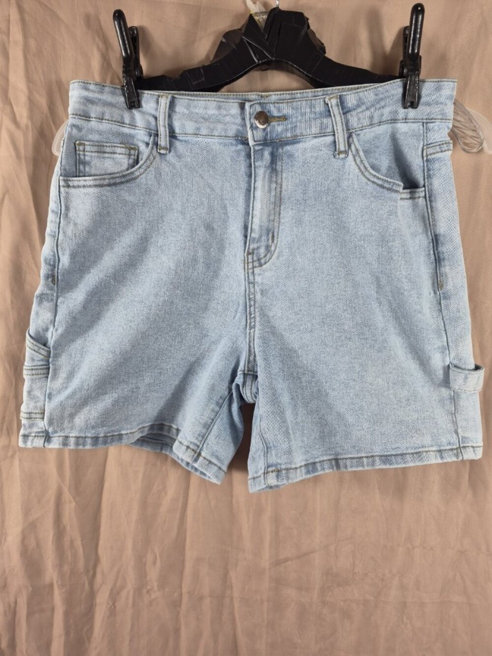 Luvamia Women's Blue Denim Carpenter Hammer Loop Summer Jorts Shorts Size L